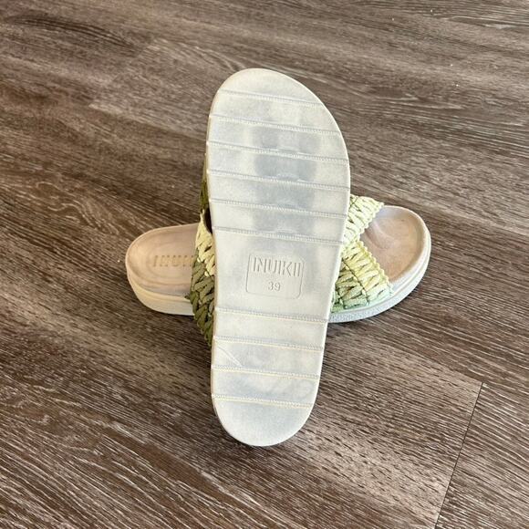 INUIKII Woven Slide Sandals Green Leather Textile Sz 39 US 8.5 Ombre Slides EUC - Picture 7 of 15